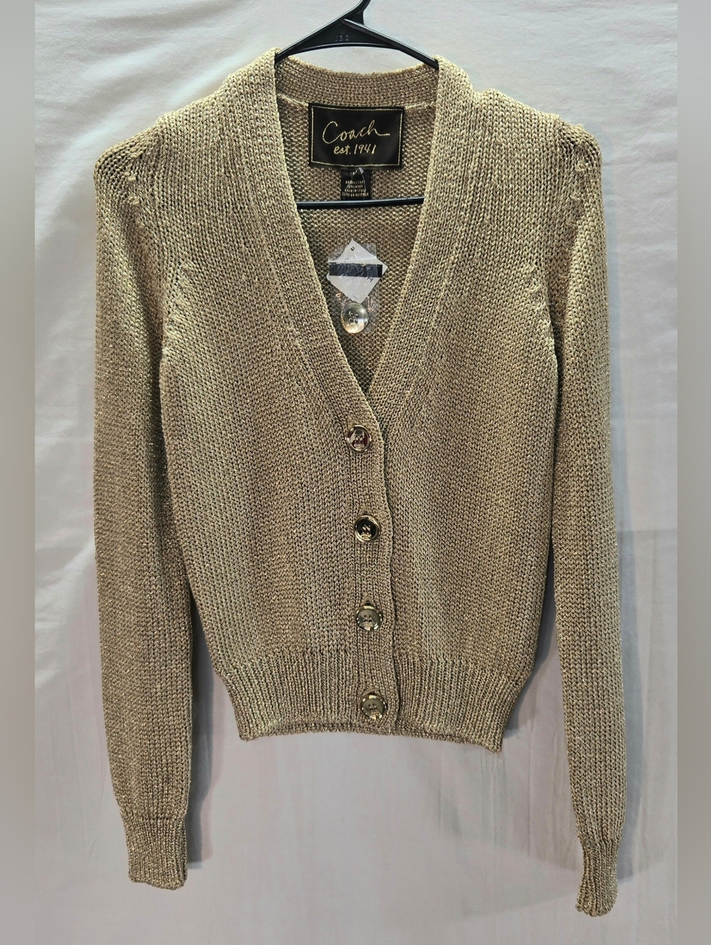 Vintage Coach Women's XS Gold Metallic Cardigan Sweater Gold Buttons New Tags